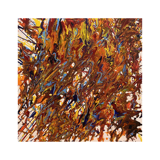Abstract artwork with swirling colors on a white background