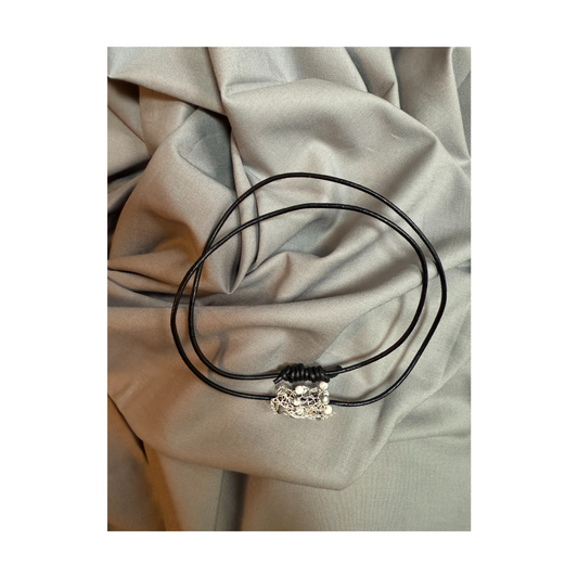 White Howlite & Black Labradorite Barrel Pendant by Larissa Gonzalez